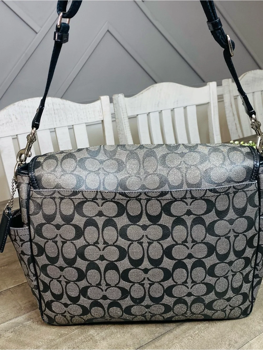Coach Signature Coated Canvas Baby Diaper Messenger Bag Black Gray F18373